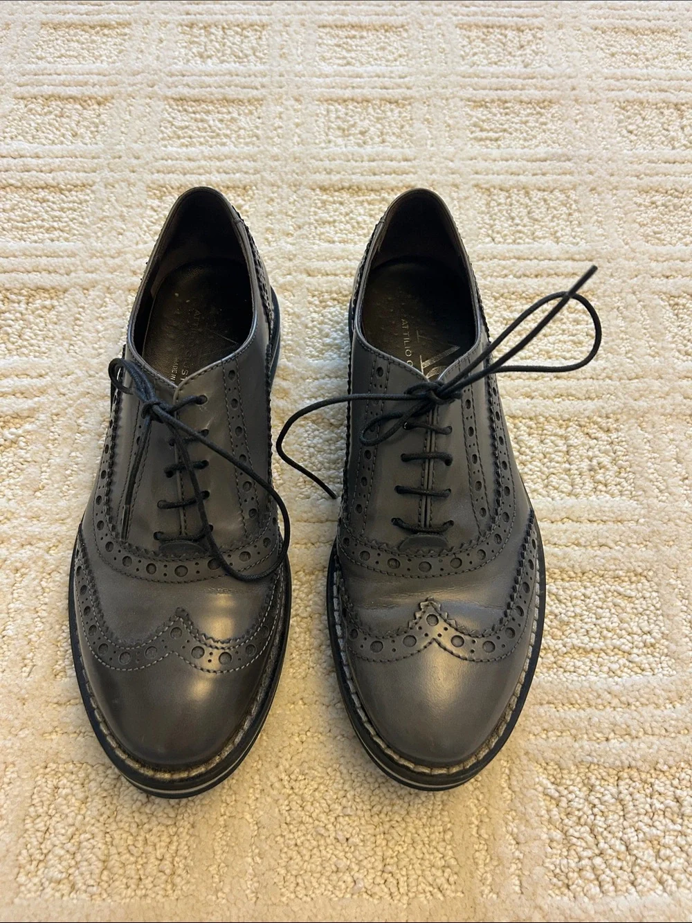 Agl Black Brogue Lace-Up Flats